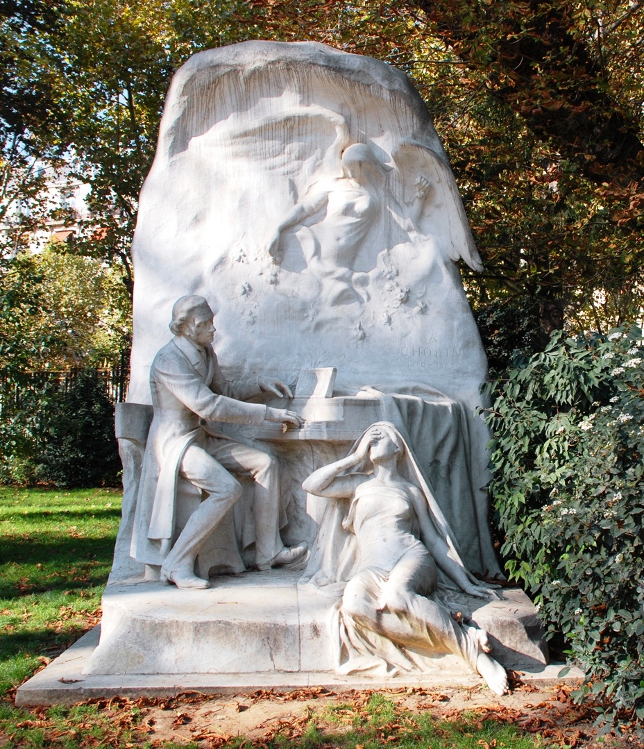 Sculpture of Chopin by Jacques Froment-Meurice at Parc Monceau, Paris, 1906.  Icons of Europe has concluded that the woman portrays Jenny Lind.