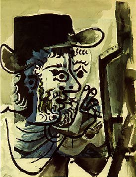 "Le peintre au travail", 1964;  gouache by Pablo Picasso (1881-1973).  Source:  Telefnica Contemporary Art Collection.   Pablo Picasso, VEGAP, Madrid.